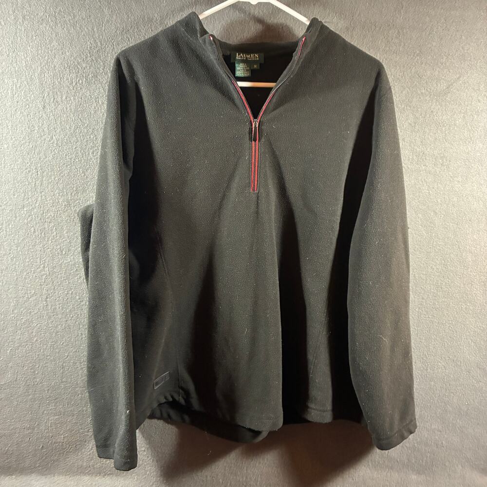 ralph lauren women fleece 1/4 zip medium black old money minimalist neutral